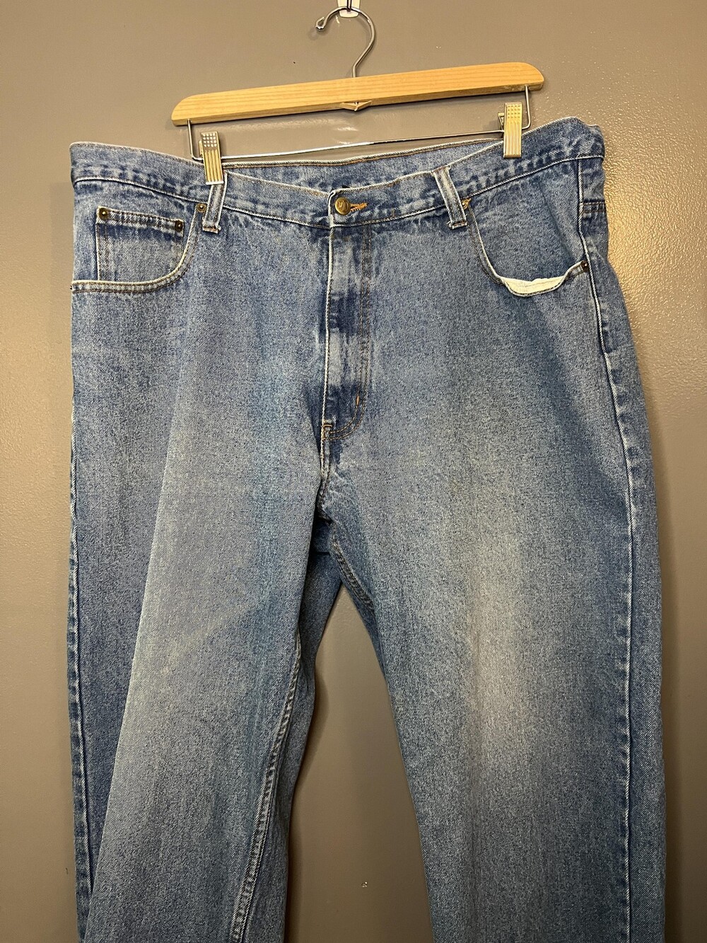 Eddie Domani Jeans Mens 42x30 Blue Denim Relaxed Fit Straight Leg Ramie Blend